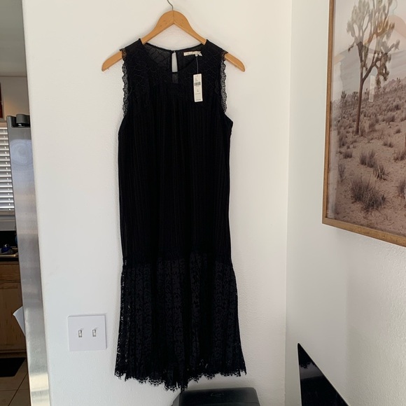 NWT ANTHROPOLOGIE Floreat Melia Black Crepe Lace Pleated Dress SZ 12 - Picture 4 of 9